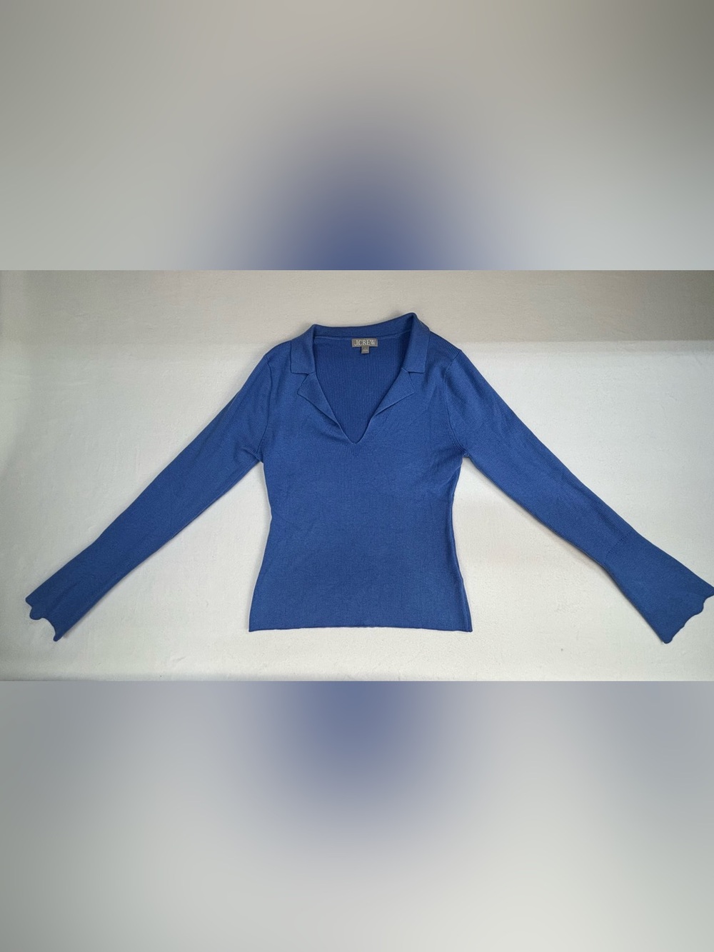J. Crew Blue Ribbed V-Neck Polo Sweater